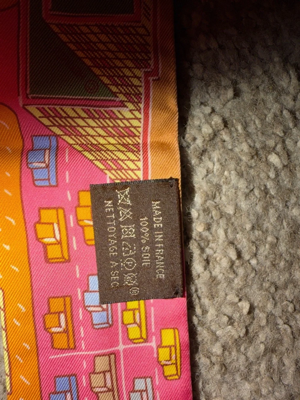 Hermes Pink and Yellow Printed Skinny Twilly - Picture 3 of 6